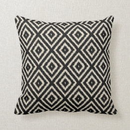 Ikat Diamond Pattern in Black and Cream Cushion