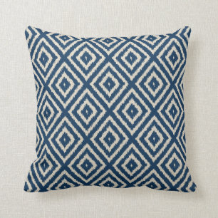 Ikat Diamond Pattern in Light Blue and Cream Cushion