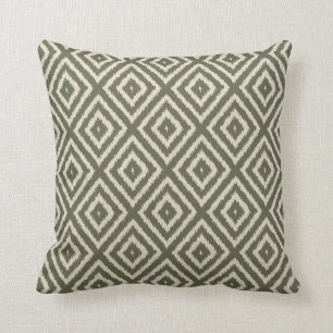 Ikat Diamond Pattern in Olive Green and Cream Cushion