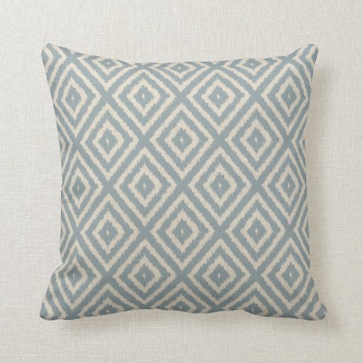 Image of Ikat Diamond Pattern Light Blue and Cream Cushion