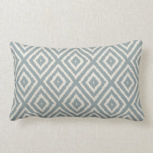 Ikat Diamond Pattern Light Blue and Cream Lumbar Cushion