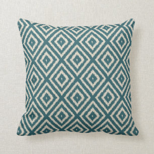 Ikat Diamond pattern Teal and Cream Cushion
