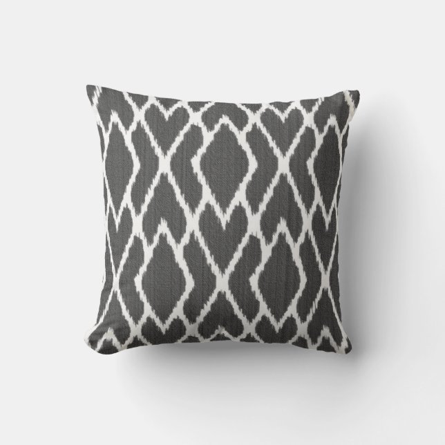 Ikat diamonds - Charcoal grey and white Cushion (Front)