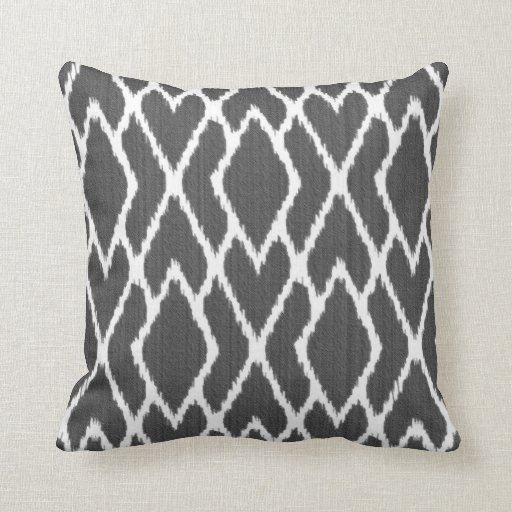 Image of Ikat diamonds - Charcoal grey and white Cushion