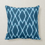 Ikat diamonds - Shades of denim blue Cushion<br><div class="desc">Digital reproduction of a traditional Ikat pattern with a linen texture - Deep denim / indigo blue with a light chambray blue background</div>