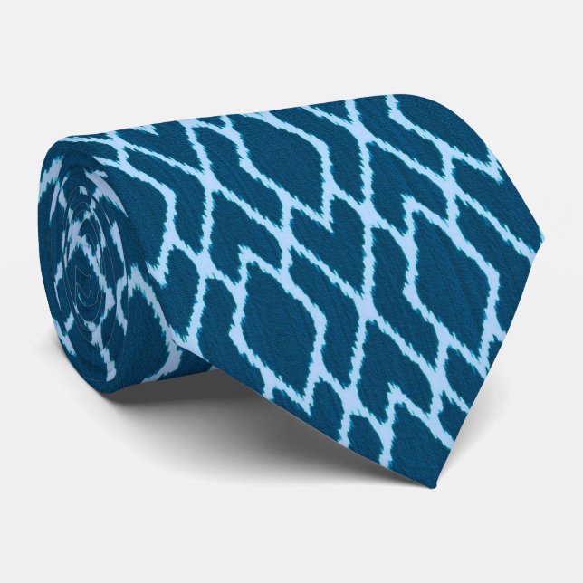 Ikat diamonds - Shades of denim blue Tie (Rolled)