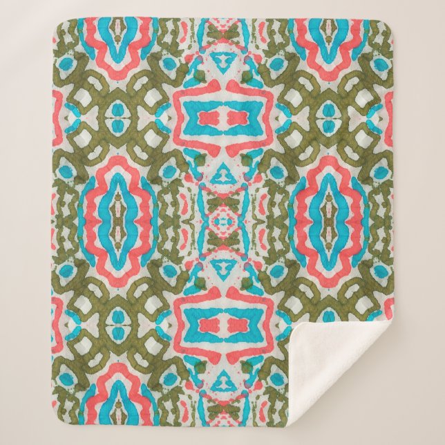 Ikat Ethnic Abstract Pattern. Shaman Pattern. Peni Sherpa Blanket (Front)