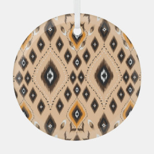 Ikat Ethnic Geometric Folklore Pattern Glass Tree Decoration