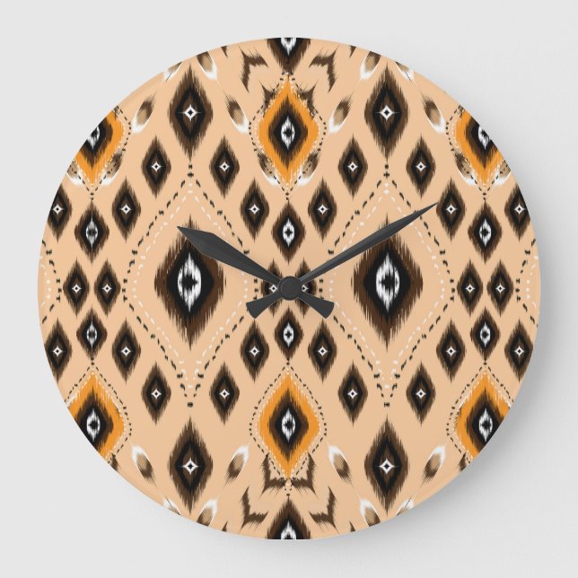 Ikat Ethnic Geometric Folklore Pattern Large Clock (Front)