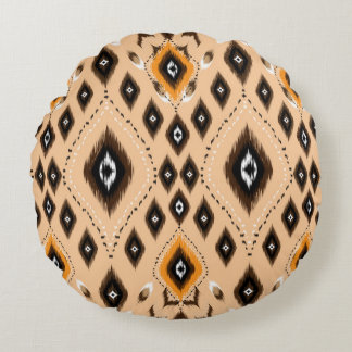 Ikat Ethnic Geometric Folklore Pattern Round Cushion