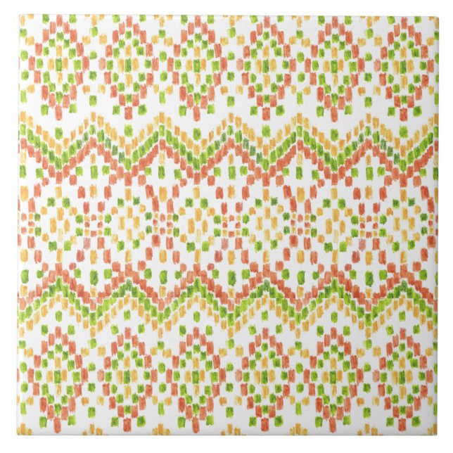 Ikat Ethnic Moorish Pattern on White to Customise Tile (Front)