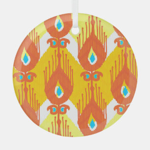 Ikat Fabric Pattern: Ethnic Vintage Design. Glass Tree Decoration