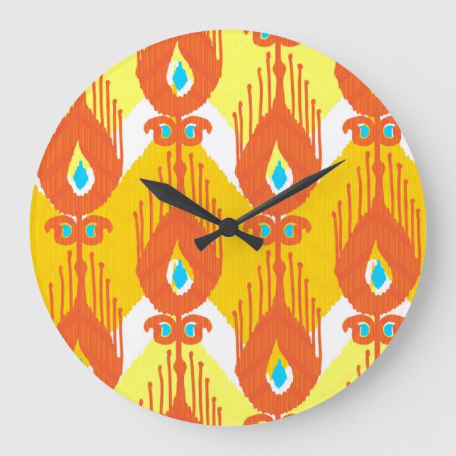 Ikat Fabric Pattern: Ethnic Vintage Design. Large Clock (Front)