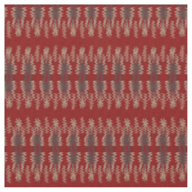 Ikat Fabric Stripes Pattern in Red Grey White (Close Up)
