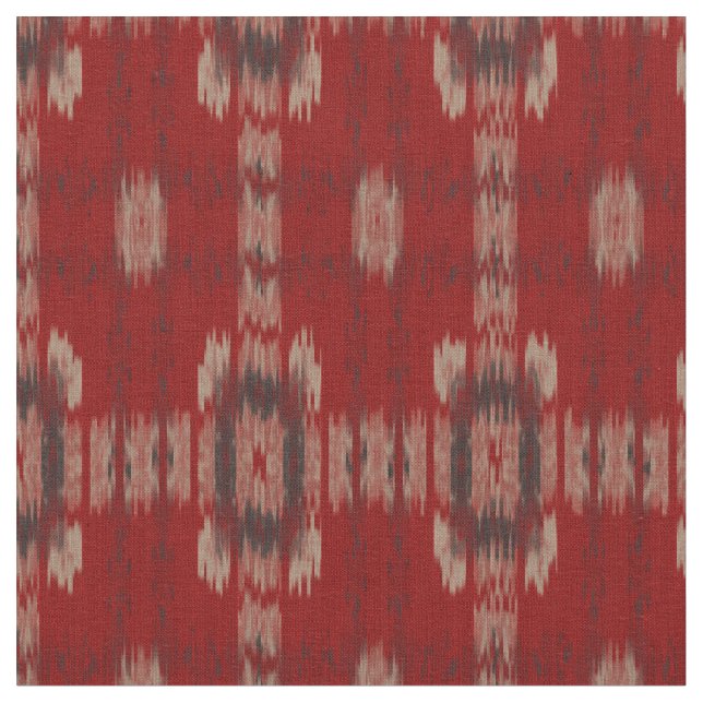 Ikat Fabric Stripes Pattern in Red Grey White (Close Up)