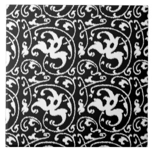 Ikat Floral Damask - Black and White Tile
