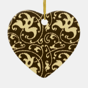 Ikat Floral Damask - Chocolate Brown and Tan Ceramic Tree Decoration