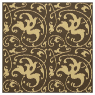 Ikat Floral Damask - Chocolate Brown and Tan Fabric
