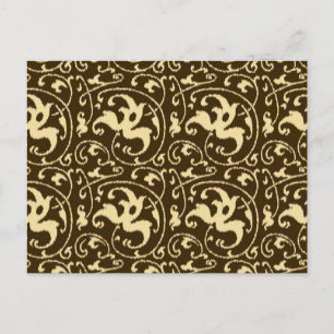 Ikat Floral Damask - Chocolate Brown and Tan Postcard
