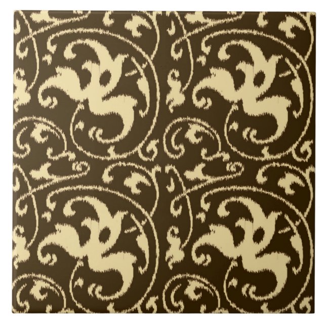 Ikat Floral Damask - Chocolate Brown and Tan Tile (Front)