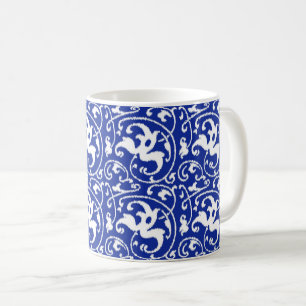 Ikat Floral Damask - Cobalt Blue and White Coffee Mug