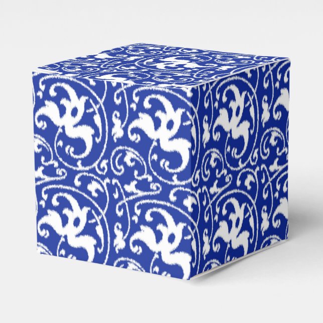 Ikat Floral Damask - Cobalt Blue and White Favour Box (Front Side)