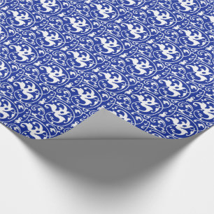 Ikat Floral Damask - Cobalt Blue and White Wrapping Paper