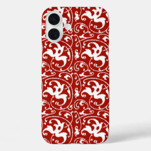 Ikat Floral Damask - Dark Red and White iPhone 16 Plus Case