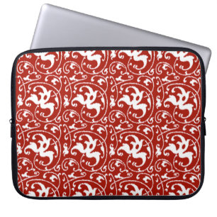 Ikat Floral Damask - Dark Red and White Laptop Sleeve