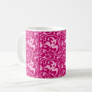 Ikat Floral Damask - Fuchsia and Pale Pink Coffee Mug
