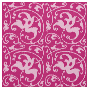 Ikat Floral Damask - Fuchsia and Pale Pink Fabric