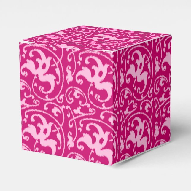 Ikat Floral Damask - Fuchsia and Pale Pink Favour Box (Front Side)