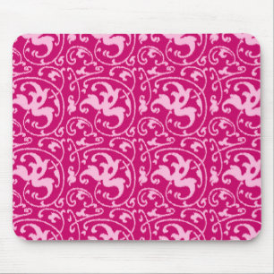Ikat Floral Damask - Fuchsia and Pale Pink Mouse Mat