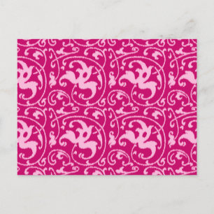 Ikat Floral Damask - Fuchsia and Pale Pink Postcard