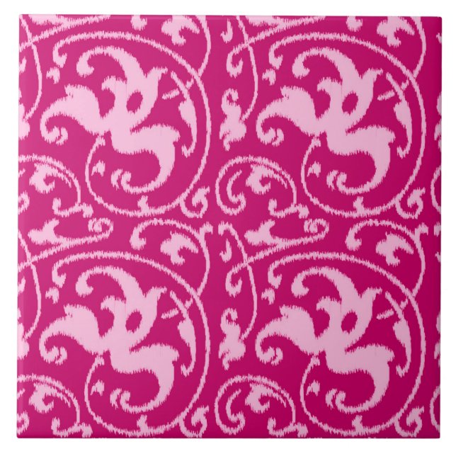 Ikat Floral Damask - Fuchsia and Pale Pink Tile (Front)