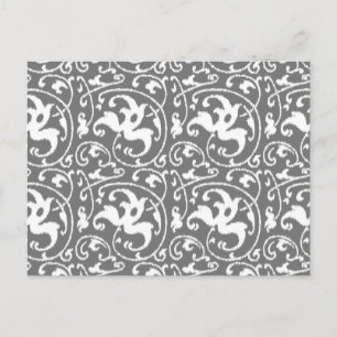 Ikat Floral Damask - Grey / Grey and White Postcard