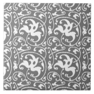 Ikat Floral Damask - Grey / Grey and White Tile