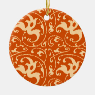 Ikat Floral Damask - Mandarin Orange Ceramic Tree Decoration