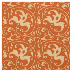Ikat Floral Damask - Mandarin Orange Fabric