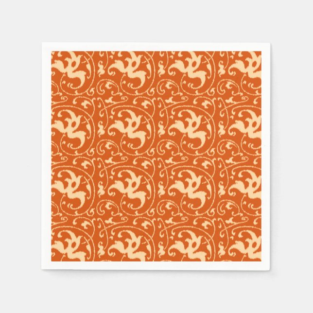 Ikat Floral Damask - Mandarin Orange Napkin (Front)