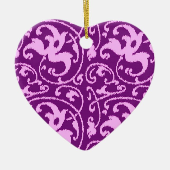 Ikat Floral Damask - Orchid and Purple Ceramic Tree Decoration (Front)