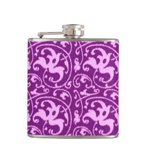 Ikat Floral Damask - Orchid and Purple Hip Flask