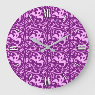 Ikat Floral Damask - Orchid and Purple Large Clock