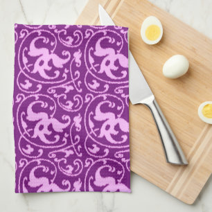 Ikat Floral Damask - Orchid and Purple Tea Towel