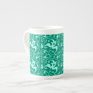Ikat Floral Damask - Turquoise and Aqua Bone China Mug