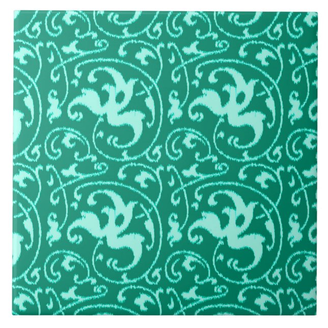 Ikat Floral Damask - Turquoise and Aqua Tile (Front)