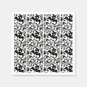 Ikat Floral Damask - White and Black Napkin