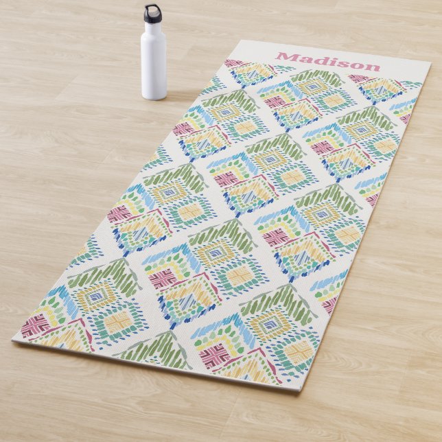 Ikat Floral Seamless Pattern Yoga Mat (In Situ)