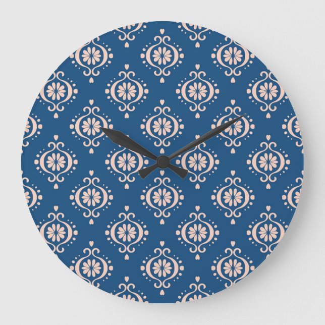 Ikat Geometric Folklore Damask Ornament Large Clock (Front)