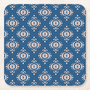 Ikat Geometric Folklore Damask Ornament Square Paper Coaster